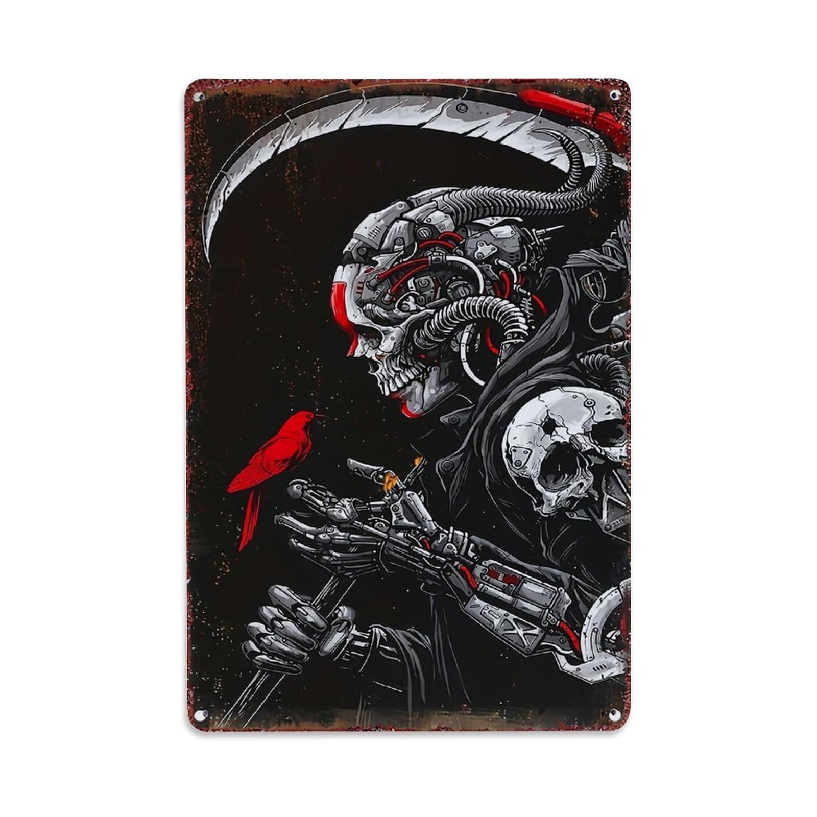 Jdfenggu Vintage Mechanical Reaper With Red Bird Retro Metal Tin Sign, Decor Art Poster For Bar, Home, Man Cave, Kitchen, Laundry Room Gift 8X12inch