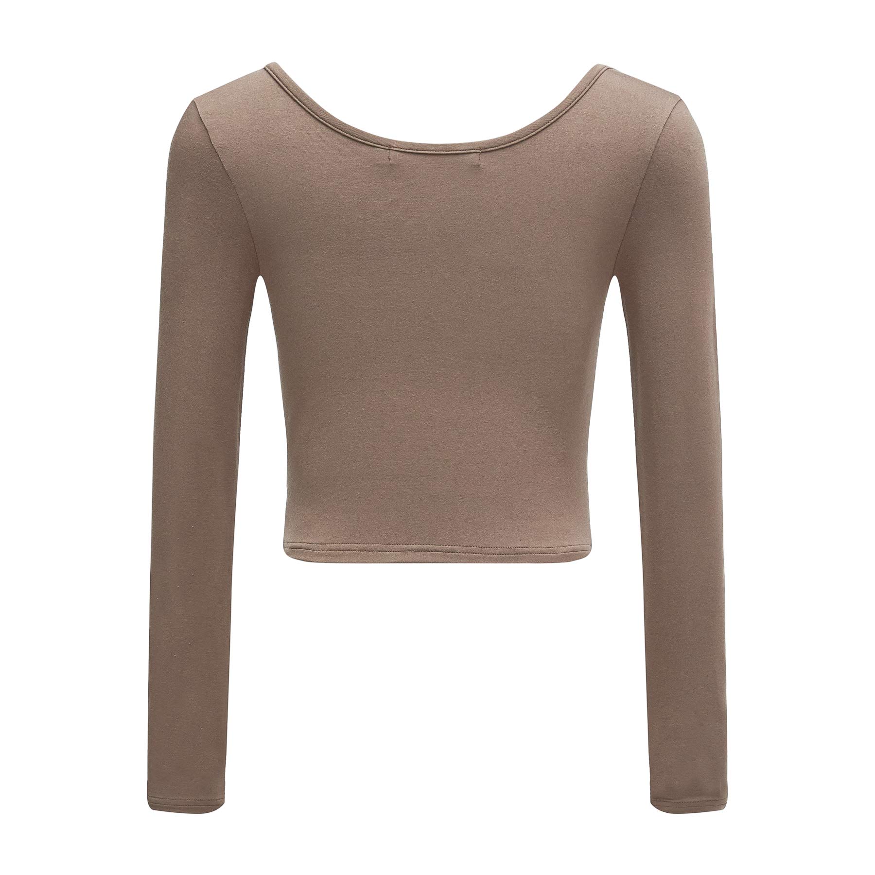 OThread & Co Women's Stretchy 3/4 Sleeve Crop Top - Scoop Neck Basic Tee In Brown, Size Small