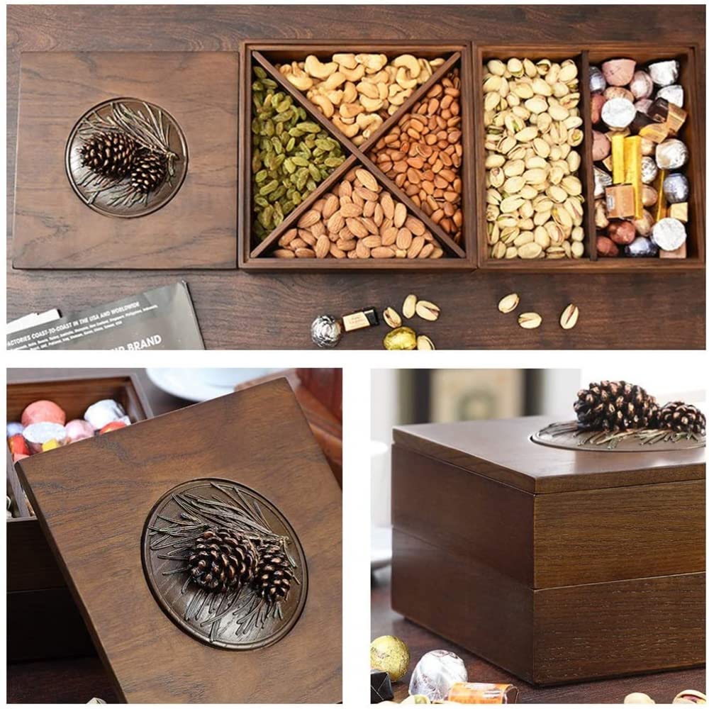 Nut Bowl Home Living Room Double Layer Nut Serving Platter Serving Tray with Lid -20 * 20 * 8.4cm