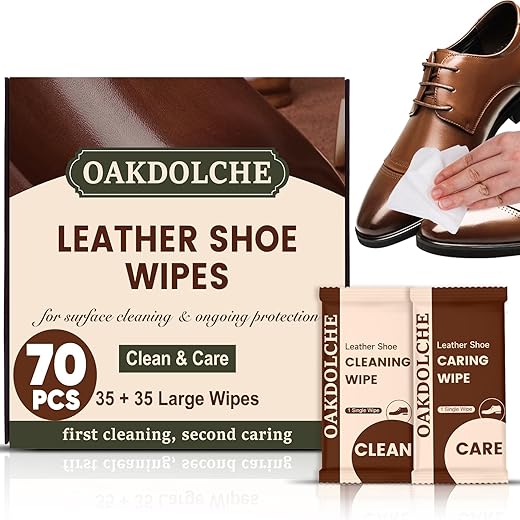 70PCS Leather Shoe Wipes (35 Clean + 35 Care), Independent Packaging, Leather Wipes for Clean & Restore, Leather Cleaner and Conditioner for Shoes, Boots, Bags & Car Interior