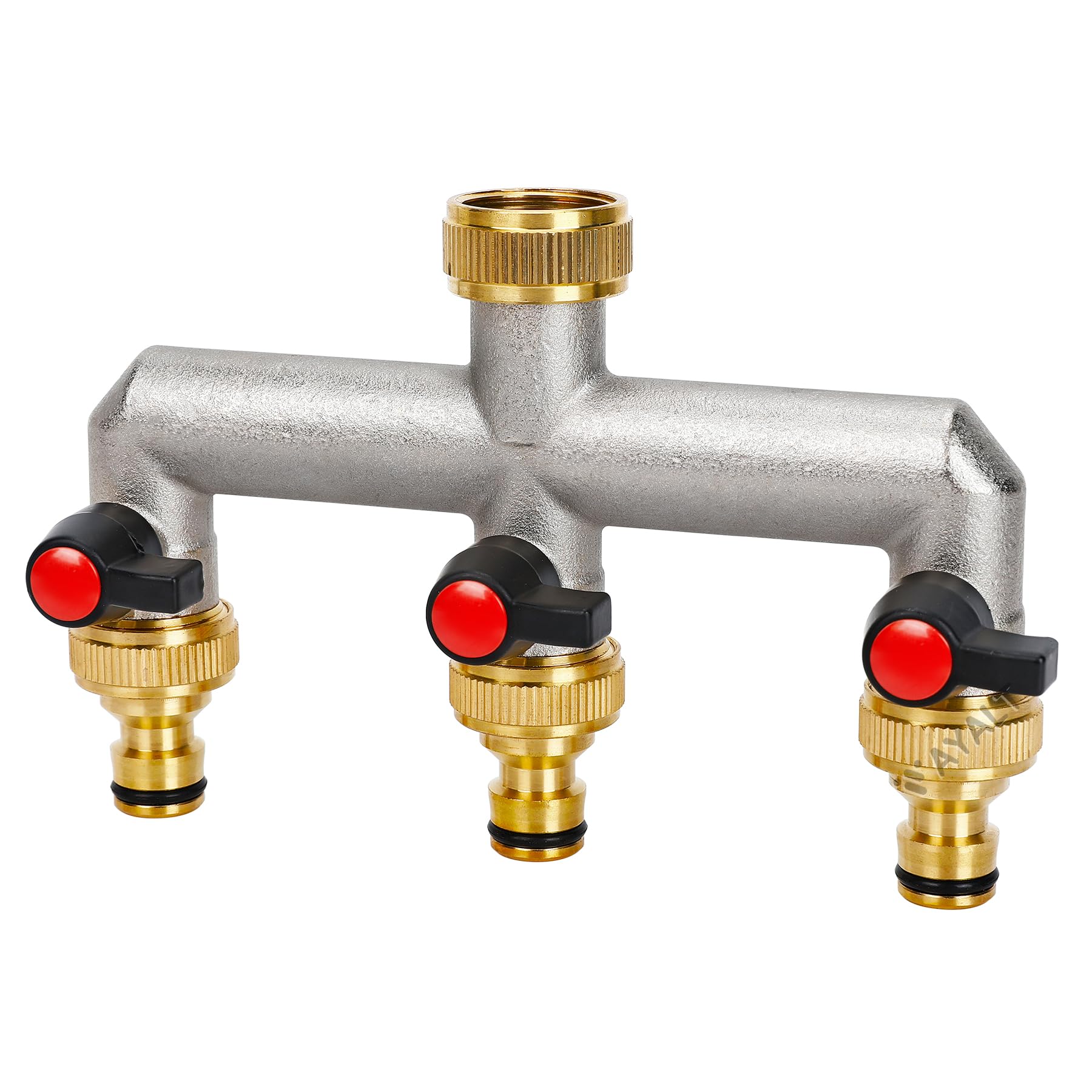 VAYALT 3-Wege Wasserhahn Wasserverteiler, 3-Wege Verteiler Wasser 3/4 Zoll Messing Wasseranschluss Verteile, Gartenschläuche mit 3/4" Adapter, Kugelhahn für großen Garten Bewässerung GartenschläUche