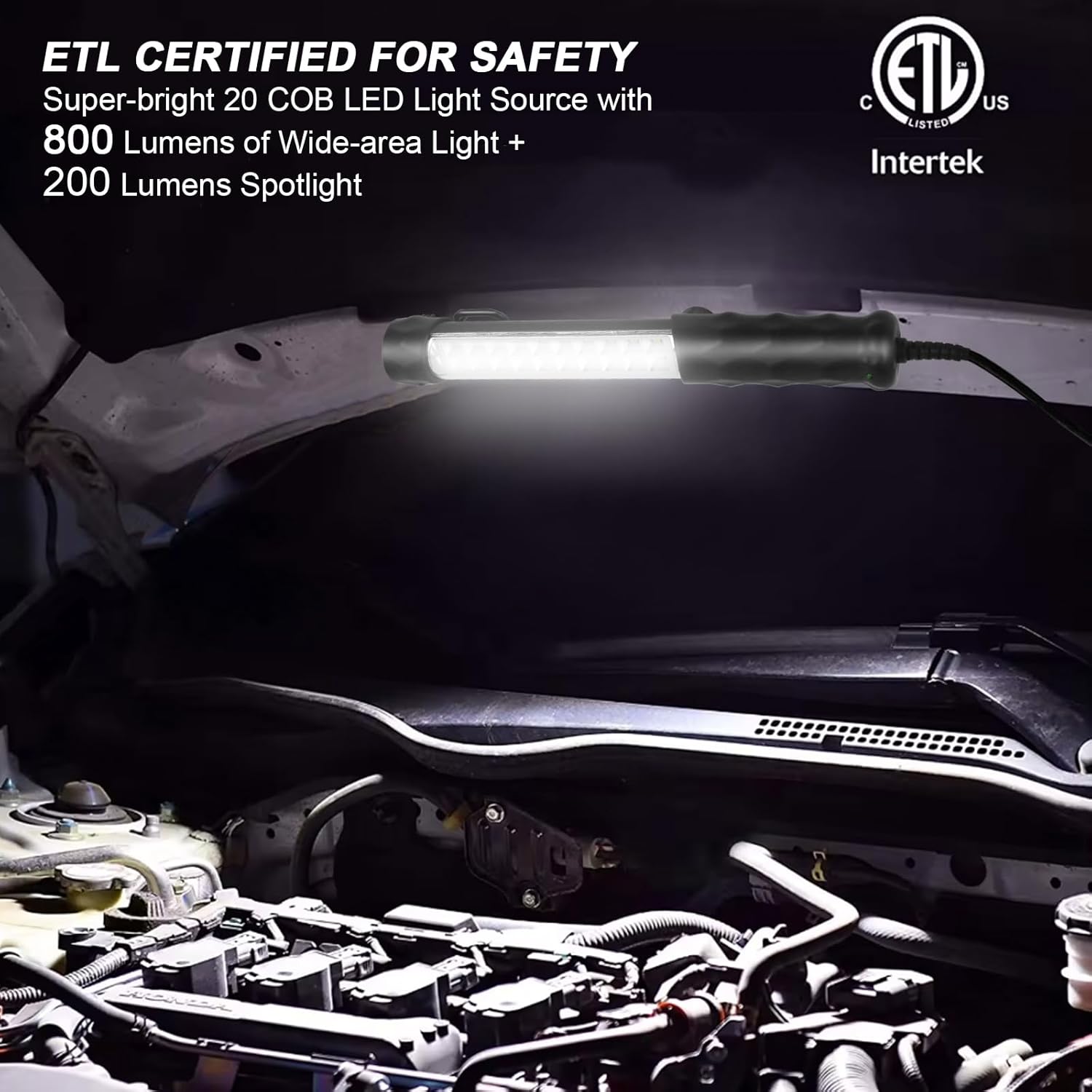 LED Trouble Light with Corded(25FT), Drop Lights Automotive with Magnet, Swivel Hook, Flashlight, ETL Listed, 16 AWG Work Light Suitable for Car Repair, Workshop Light, Machinery and Construction