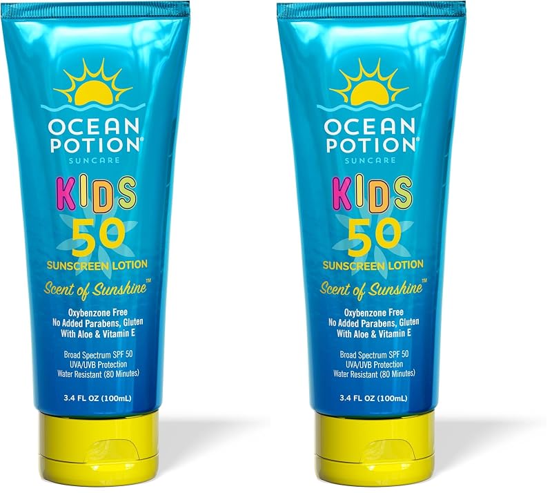 Protetor solar infantil Ocean Potion FPS 50 com aloe vera e vitamina E, 100 mL, pacote com 2