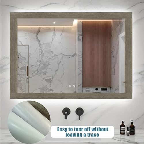 Vista 32 de YESUS Marco de papel tapiz 3D de grano de madera gris oscuro de 3.93 pies (32.8 ft), extraíble, PVC, impermeable, para despegar y pegar, adhesivo