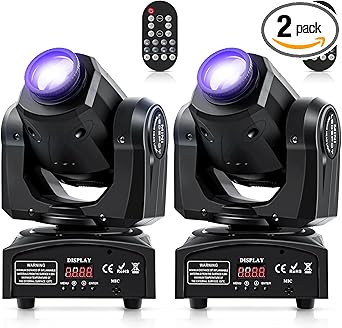 2PCS 60W LED Moving Head Light Stage Lights with Remote Control 8 GOBO 8 Colors Spotlight by DMX Controlled 11 Channel with Sound Activated for Disco Club Party Stage Lighting Shows