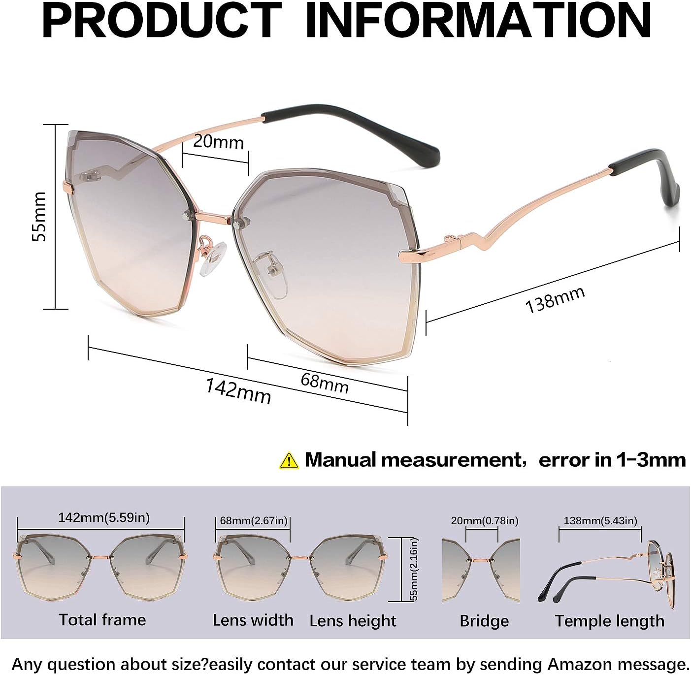 Sunglasses for Women trendy Polygon Oversized Fashion Designer Style Gradient UV400 octagon Lens Metal Frame - Image 3