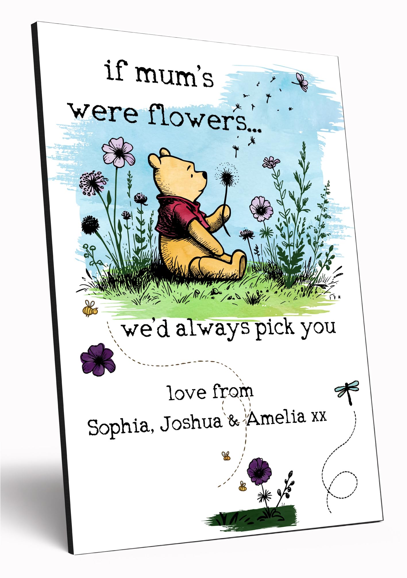 Personalised Wooden Wall Art Winnie the Pooh Quote A4 Watercolour Print Customised Mother's Day Gift Mum Grandma Nanny