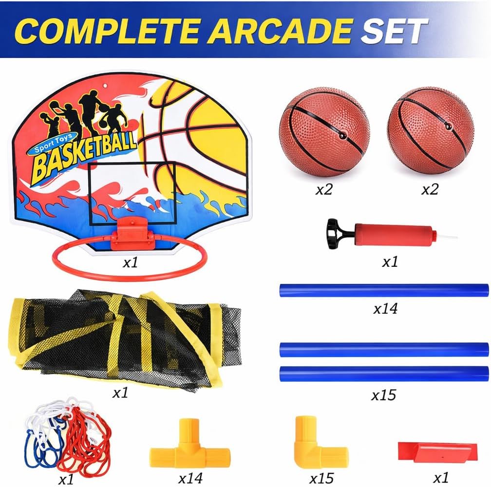 Liberty Imports Kids Arcade Basketball Game Set with Automatic Ball Return, Indoor Mini Basketball Hoop Shooting Game, Includes 2 Inflatable Balls and Pump, Easy Assembly Basketball Toy for Boys
