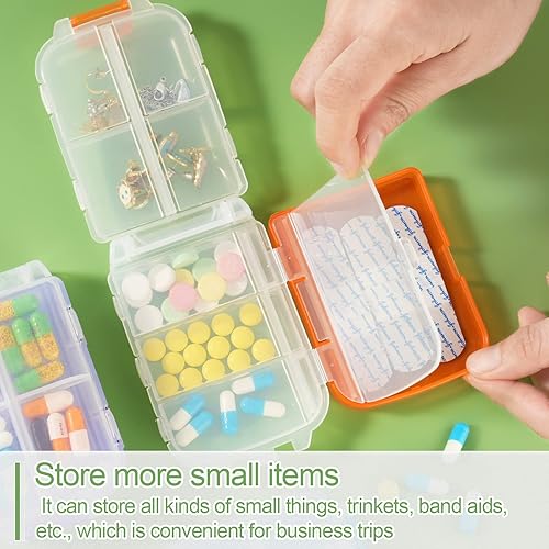 Miniatura 4 de Pastillero plegable de viaje para pastillas, cápsulas, aceite de pescado, vitaminas, suplementos, portátil de 8 compartimentos, contenedor de