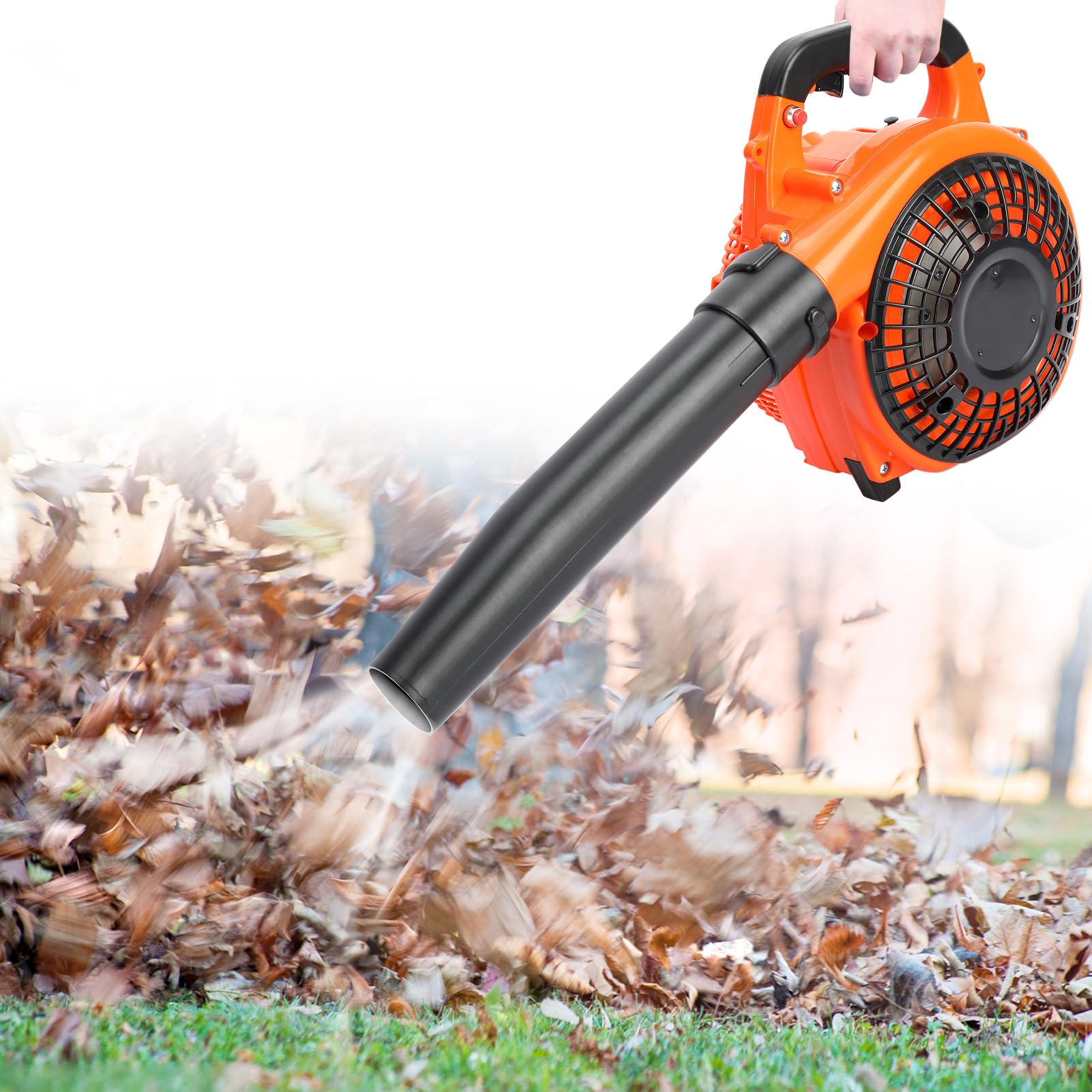 Soffiatore per foglie da giardino a benzina, senza fili, potente motore a 2 tempi da 26 cc, ventilatore portatile a benzina per soffiare foglie, trucioli di legno, polvere da giardino detriti erba