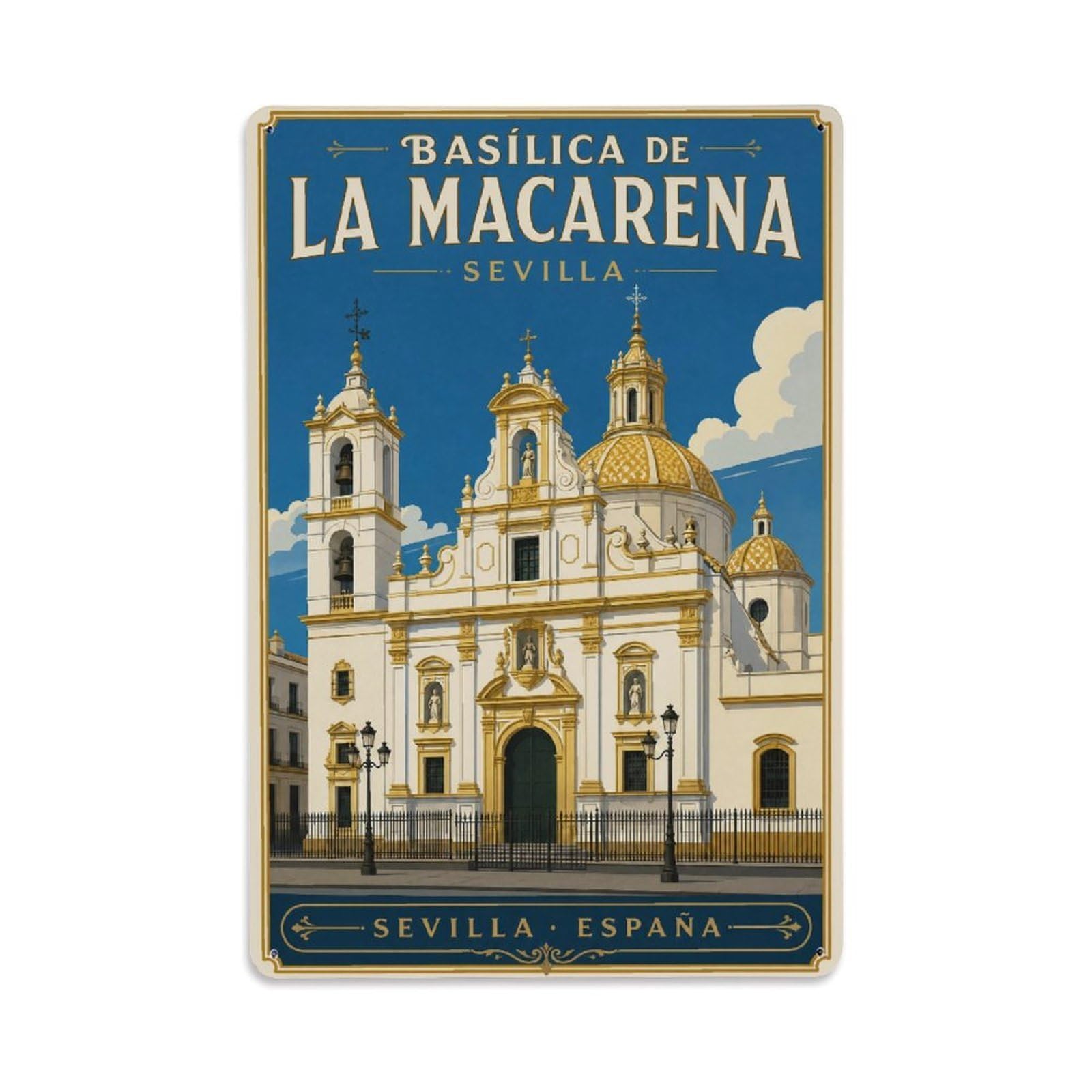 Huiyhb 8X12inch(20X30cm) Vintage Travel Basilica Macarena Seville Baroque Church Metal Tin Sign
