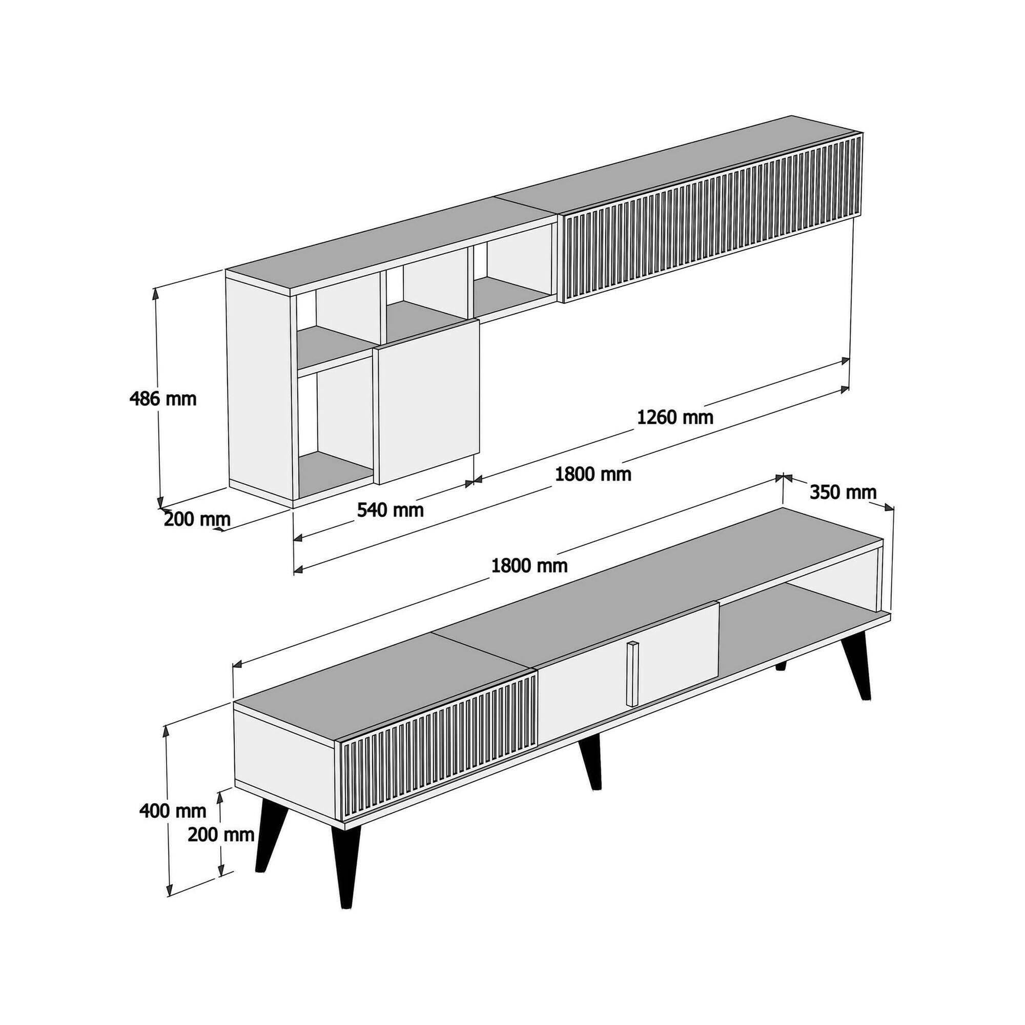 Dmora Parete attrezzata Gemini, Composizione Soggiorno, Mobile Salotto Multiuso, Armadio Porta TV, 180x35h40 cm, Noce e Bianco Marmo