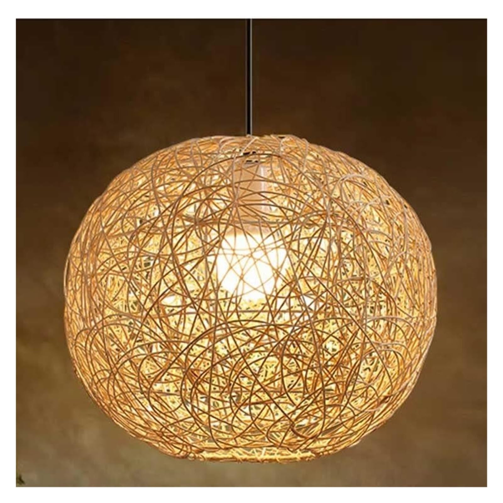 KHUKHU Modern Circular Rattan Basket Chandelier Bamboo Hanging Lamp Handmade Woven Chandelier Wicker Rattan Shades Weave Lamp Lantern Used for Rural Corridor Farmhouses(35cm)