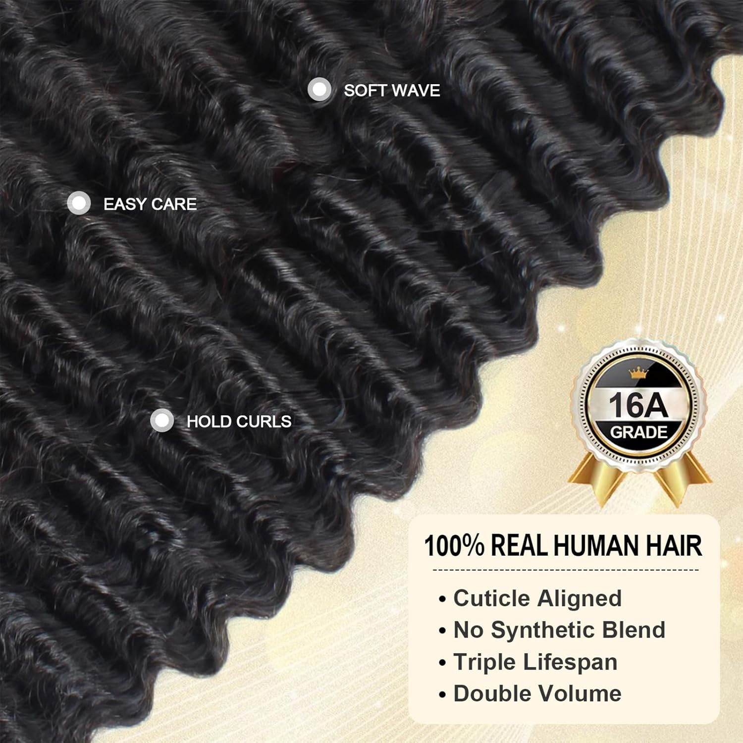 16A Deep Wave Bundles Human Hair 16" 18" 20" 300g 100% Real Human Hair 3X Longer Lifespan 100% Unprocessed Brazilian Virgin Hair Pineapple Deep Wave Human Hair Weave Bundles Natural Color