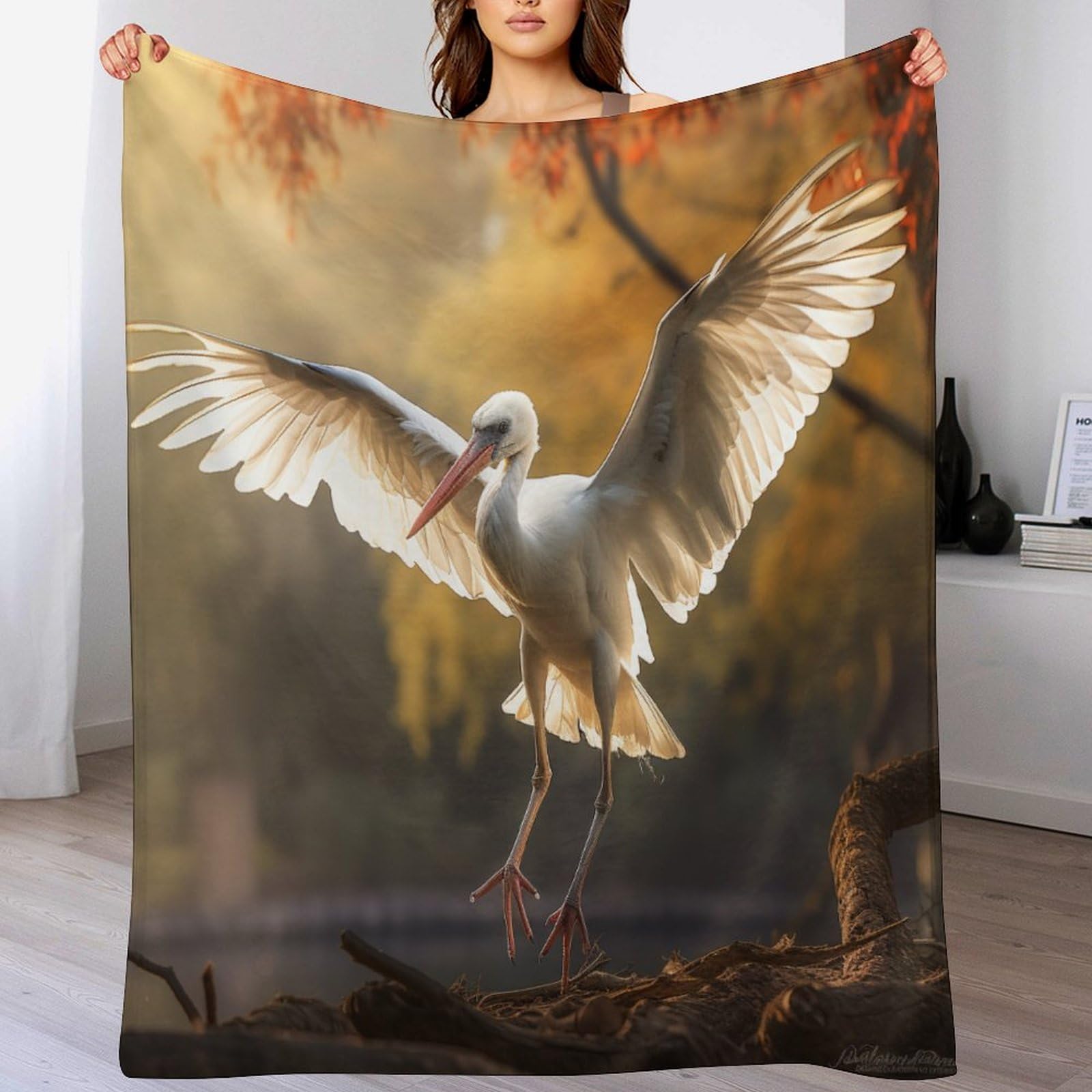 Couverture polaire en flannel douce Cigogne 140x180cm pour canapé
