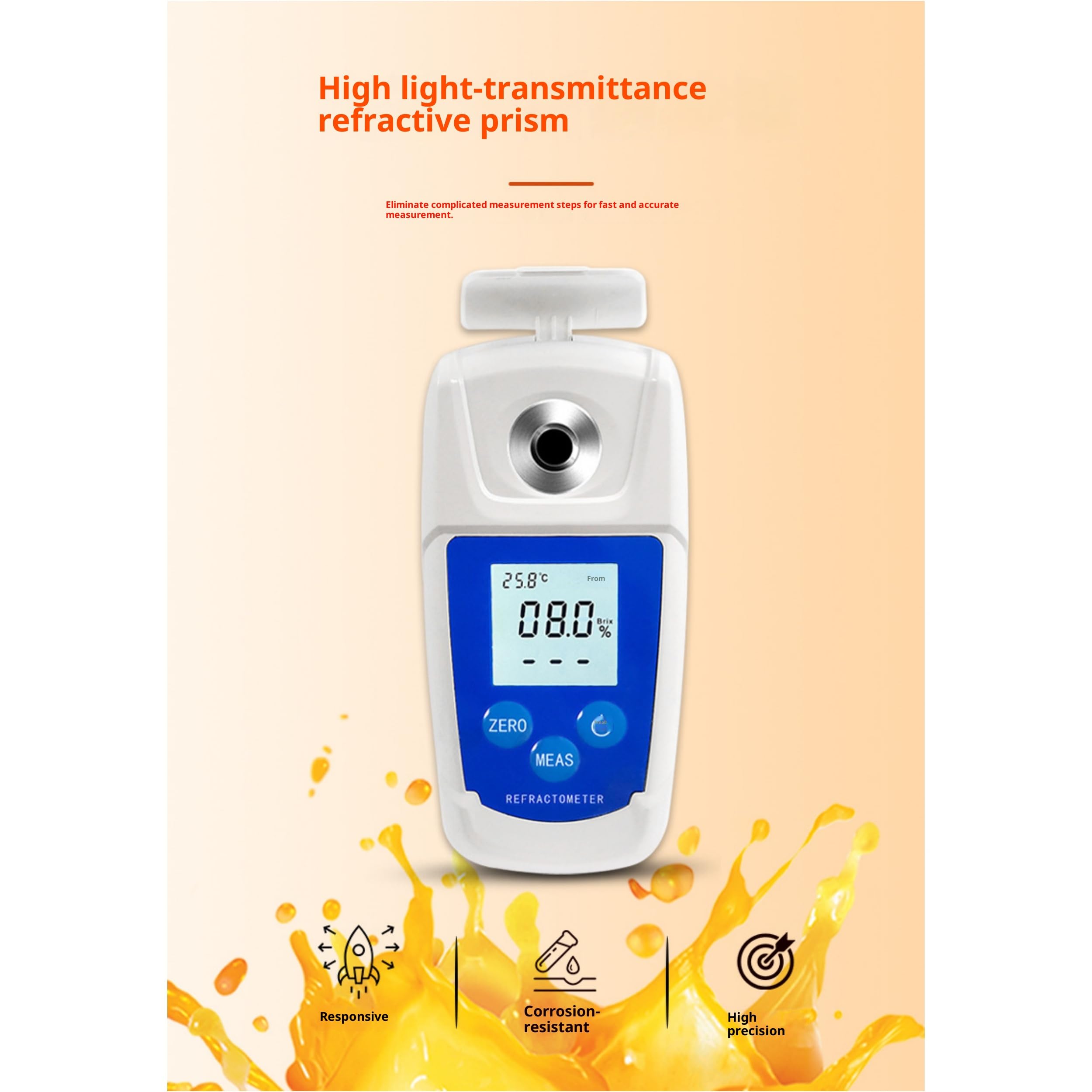 Medidor digital Brix (0-55.0% Brix) compensación de temperatura y pantalla de 3 datos, refractómetro LCD para agua, frutas, bebidas, contenido de azúcar