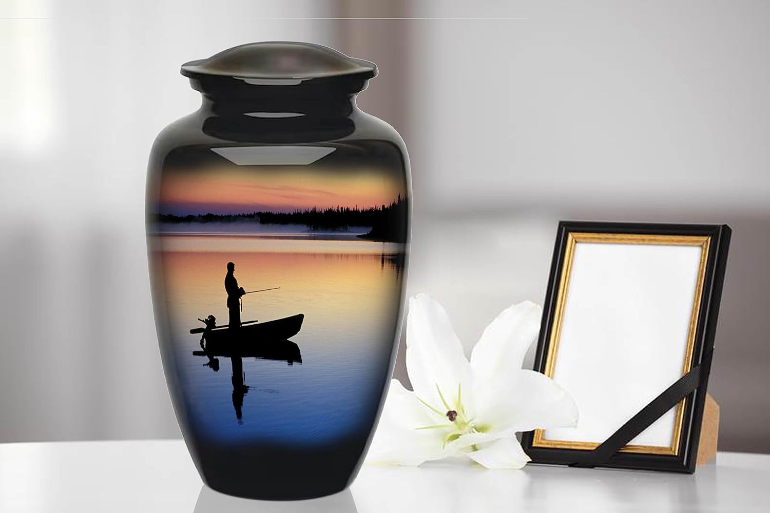 Fisherman Cremation Urn, Adult Fishing urns for Human Ashes Urn - Funeral and Memorial Cremation Urns for Human Ashes Black urn