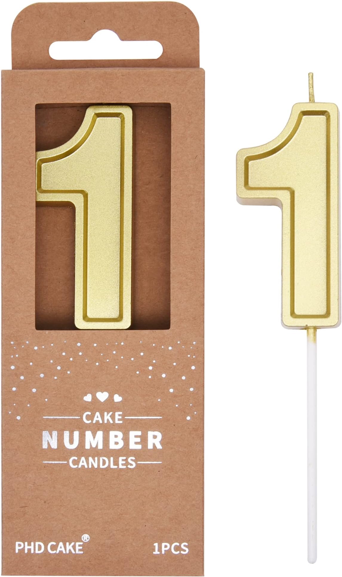 PHD CAKE 2.76 Inch Luxe Gold 1 Number Birthday Candles, Gold Number Candles, ...
