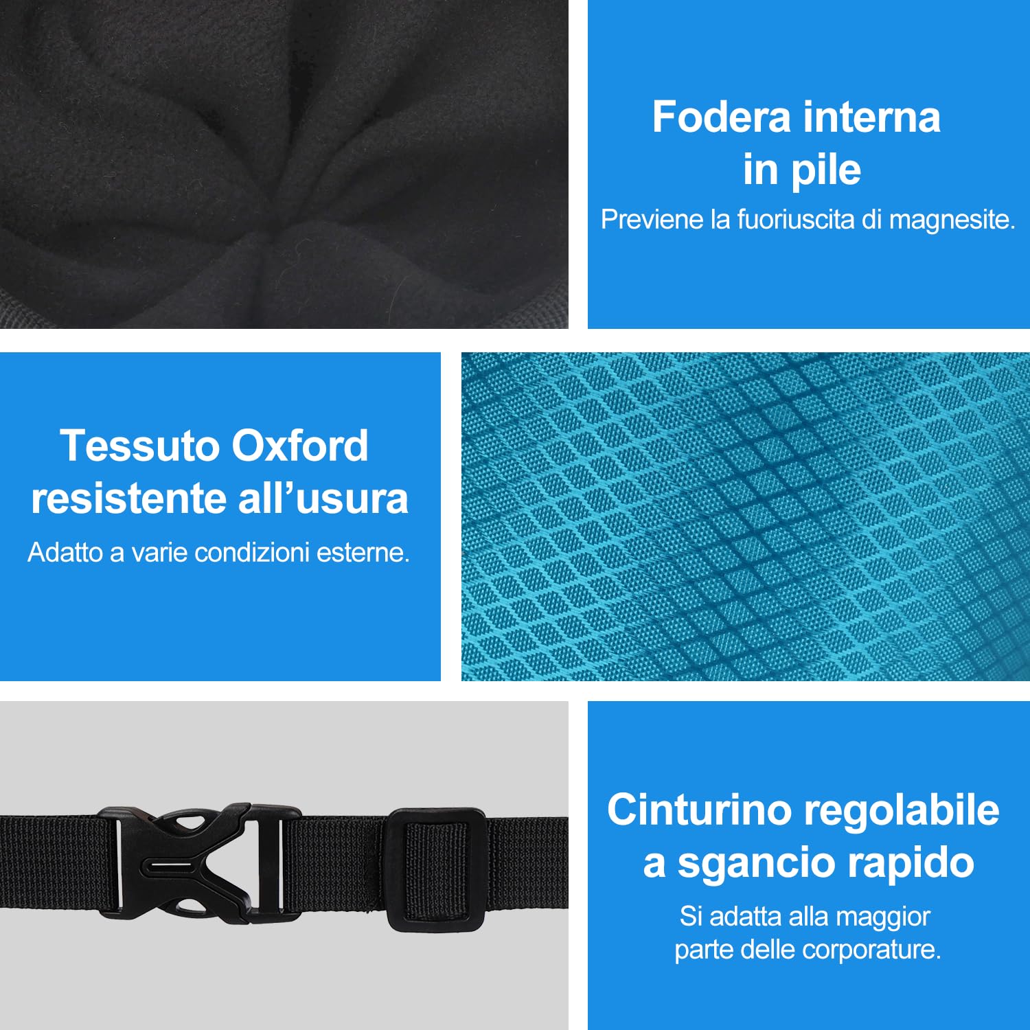 supregear Sacca per Gesso per Arrampicata su Roccia, Ampia Tasca con Cerniera E Portapennello, Chiusura A Cordino E Moschettone, Ideale per Bouldering, Sollevamento Pesi, Palestra