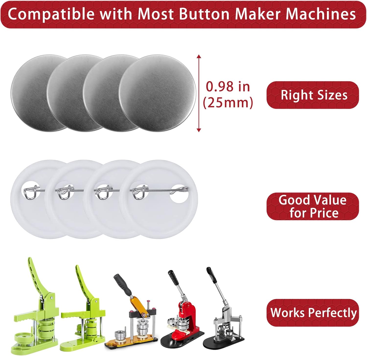 200 Sets Button Maker Supplies, 0.98 inch / 25mm Button Parts Buttons Supplies, Approx. 1 in Blank Badge Parts with Blank Paper for Buttons Maker Machine Pin Maker Press - Image 3