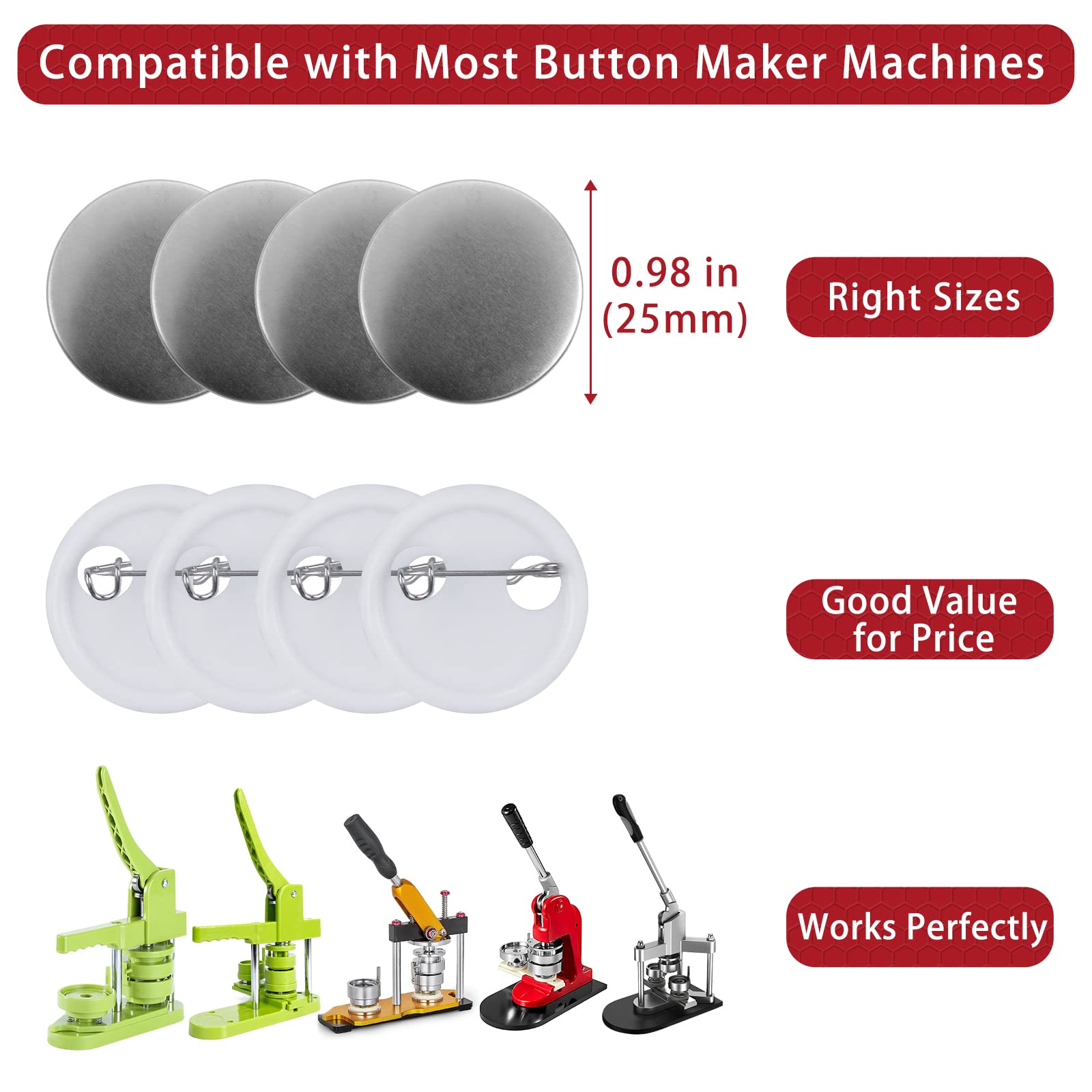Onemorello 200 Set Button Supplies, 0.98 inch / 25mm Parts, Approx. 1 in Blank Parts for Button Maker Pin Maker Machine - Image 3