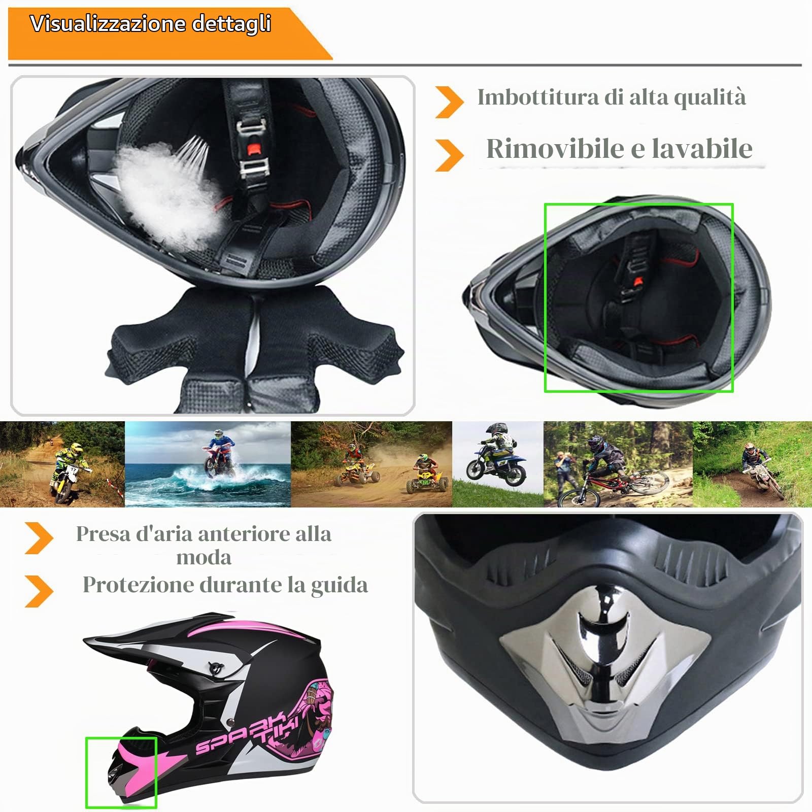 Casco Motocross Bambino Set, Casco da Cross, Casco Integrale da MTB Adulti E Bambini, Caschi Bicicletta Downhill MX Enduro con Occhiali Guanti Mask Rete Del Casco (S-XL, 52-59CM)