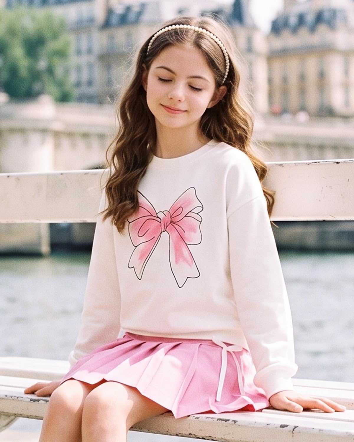 Girls Two Piece Outfit Fall Winter Clothes Bowknot Skirt Set Size 7-14Y