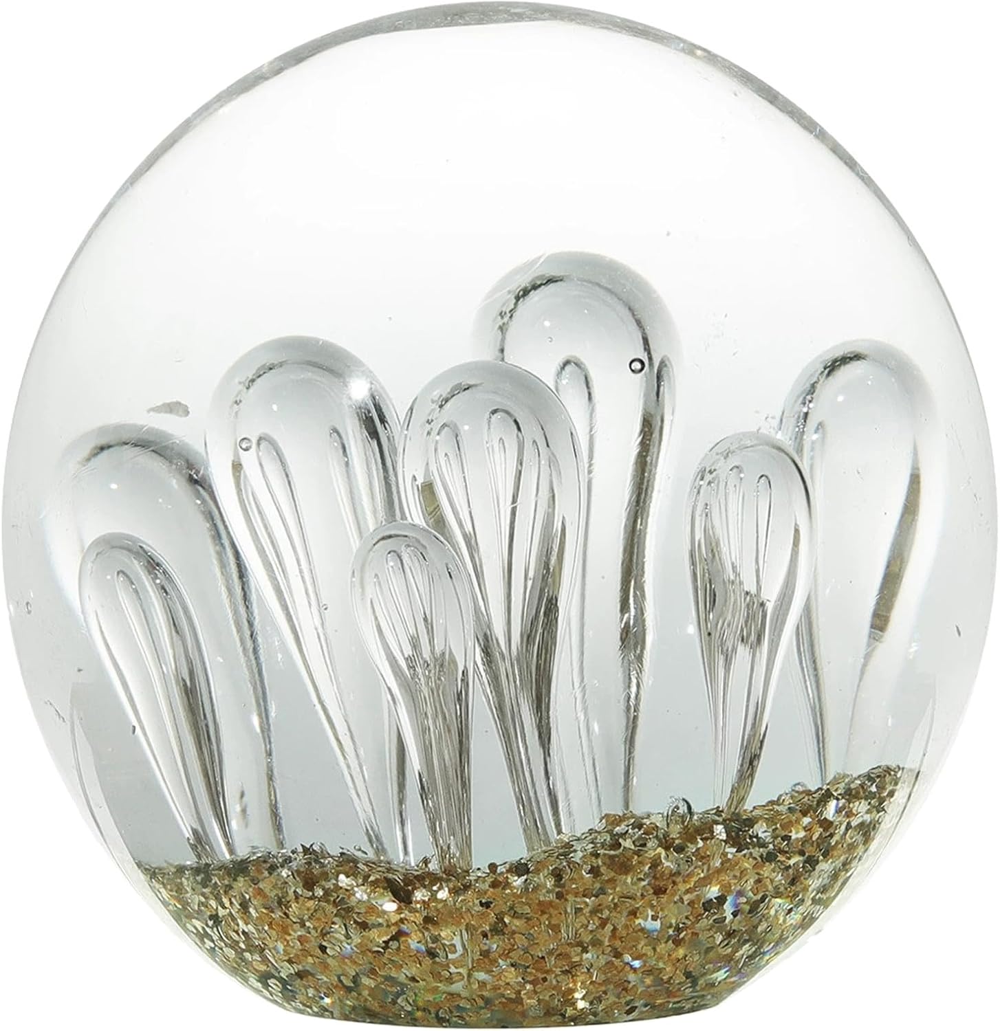 UKCOCO Decorative Crystal Ball | 8cm/3.15" Handmade Glass Jellyfish Sculpture Collectible | Elegant Gold Clear Crystal Orb for Bookshelf Tabletop Display