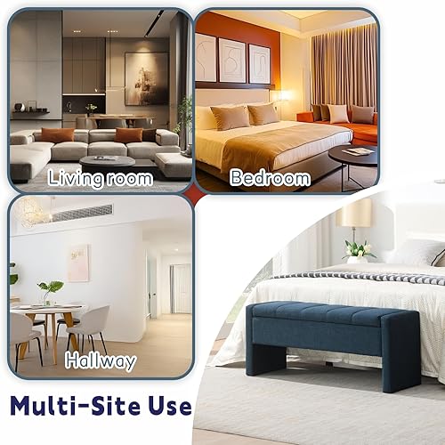 Miniatura 8 de Otomana de 47.25 pulgadas con almacenamiento, banco de almacenamiento en el extremo de la cama, banco de entrada, reposapiés multifuncional tapizado