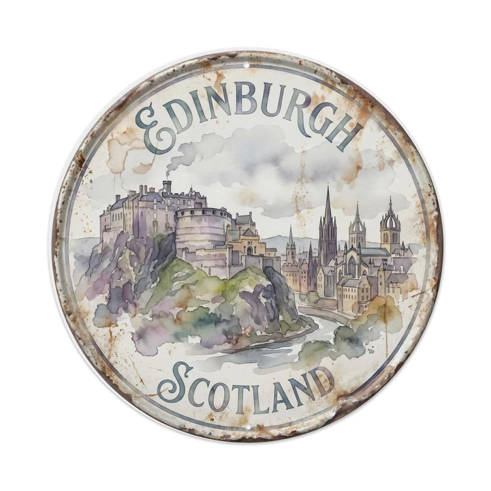 Vintage Travel Edinburgh Skyline Scotland Metal Tin Sign