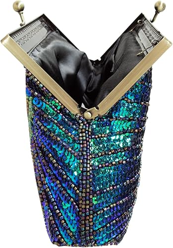 Miniatura 5 de Vistatroy Bolso de noche de estilo vintage con cuentas y lentejuelas para fiesta de boda bolso de mano para mujer de noche Azul (Peacock Blue)