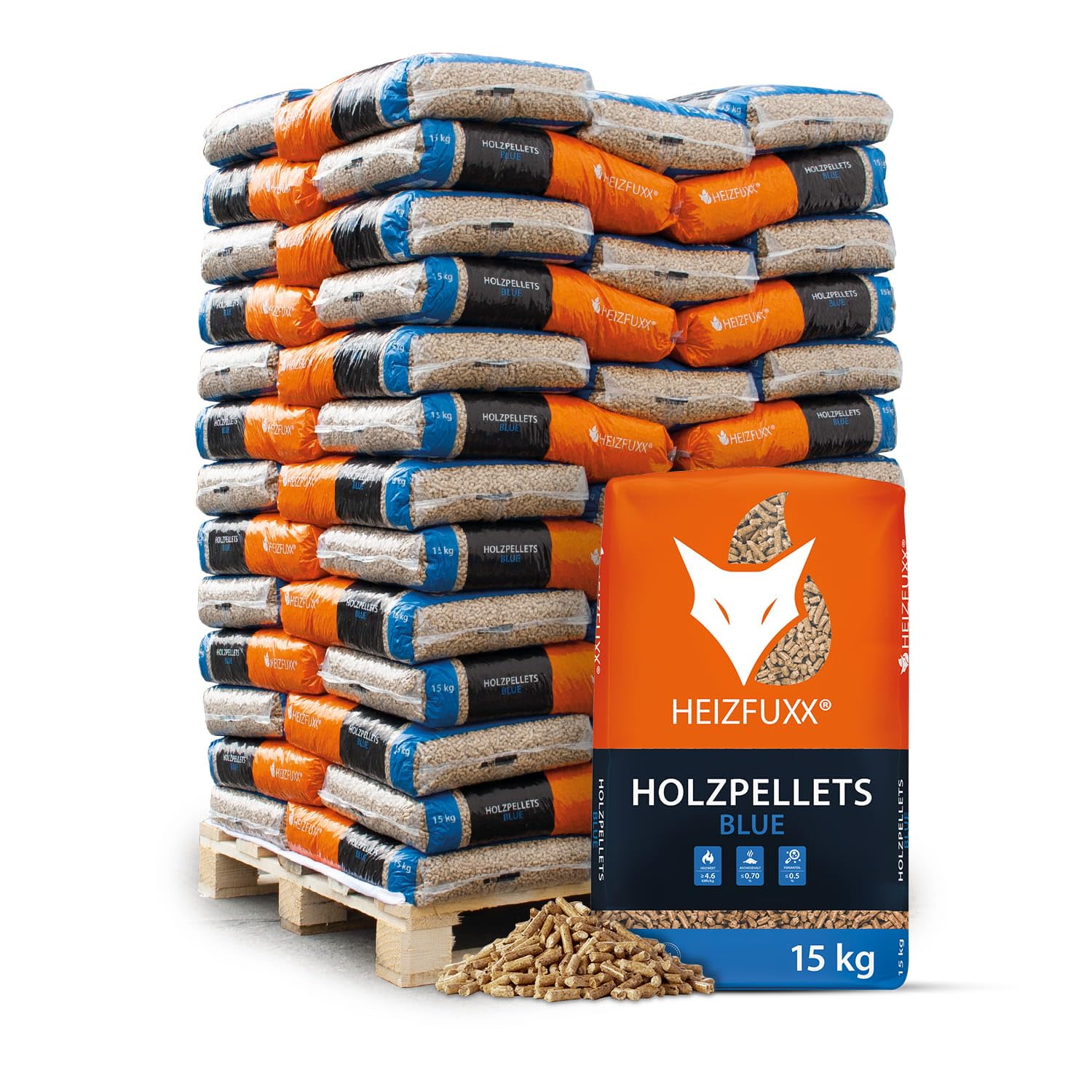 HEIZFUXX Holzpellets Blue 6mm ENplusA1-975kg (65 x 15kg) - Weichholz