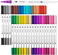 Tanmit 36 Dual Tip Brush Markers for Coloring Books, Journaling & Art - Fine 0.4mm Tip & 1-2mm Brush Pens