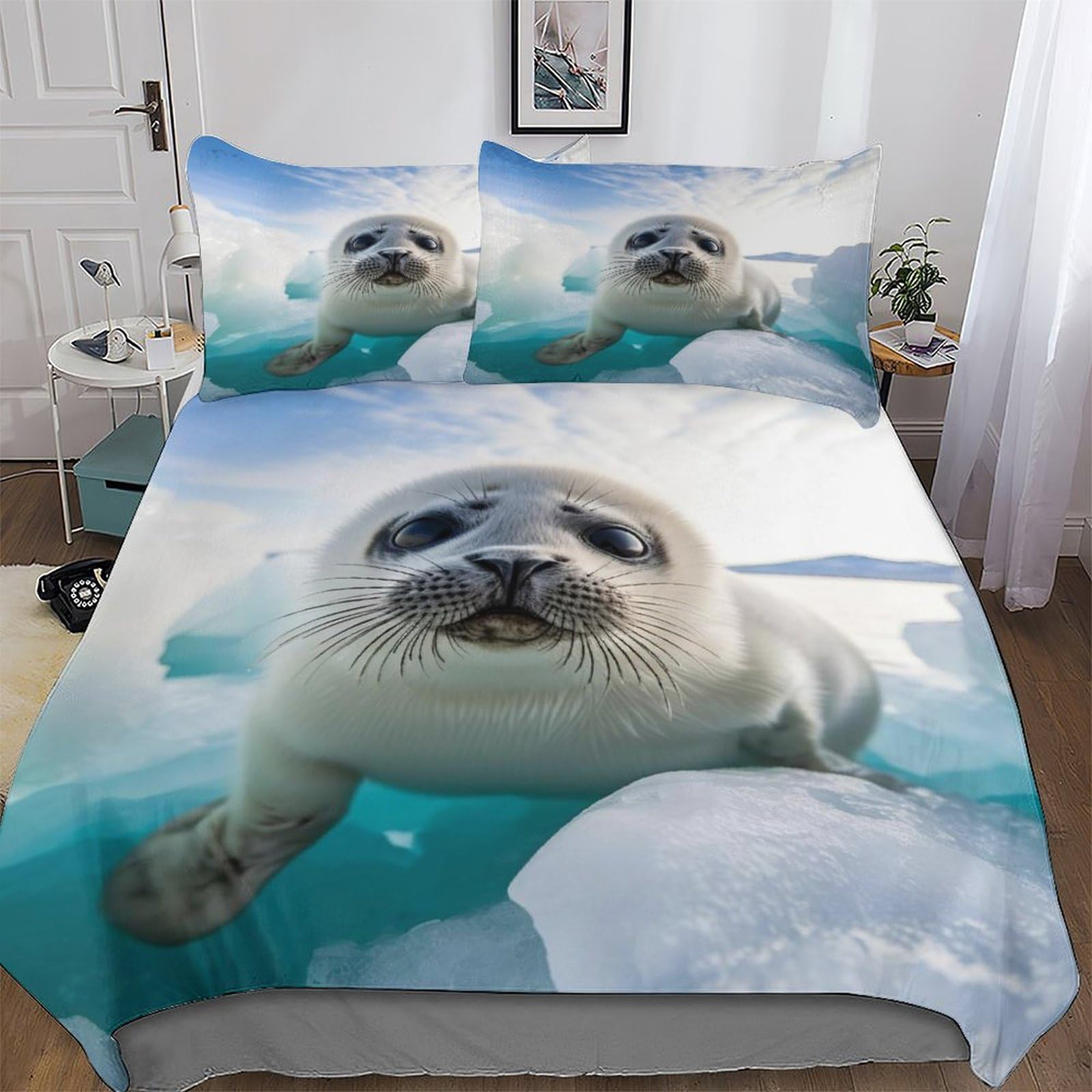 Dcccy Boys Seal-1 Seal Duvet Cover Set Microfiber Bedding Set Quilt Cover 2 Pieces With Pillowcases For Girls Comforter Cover Single(135X200cm)