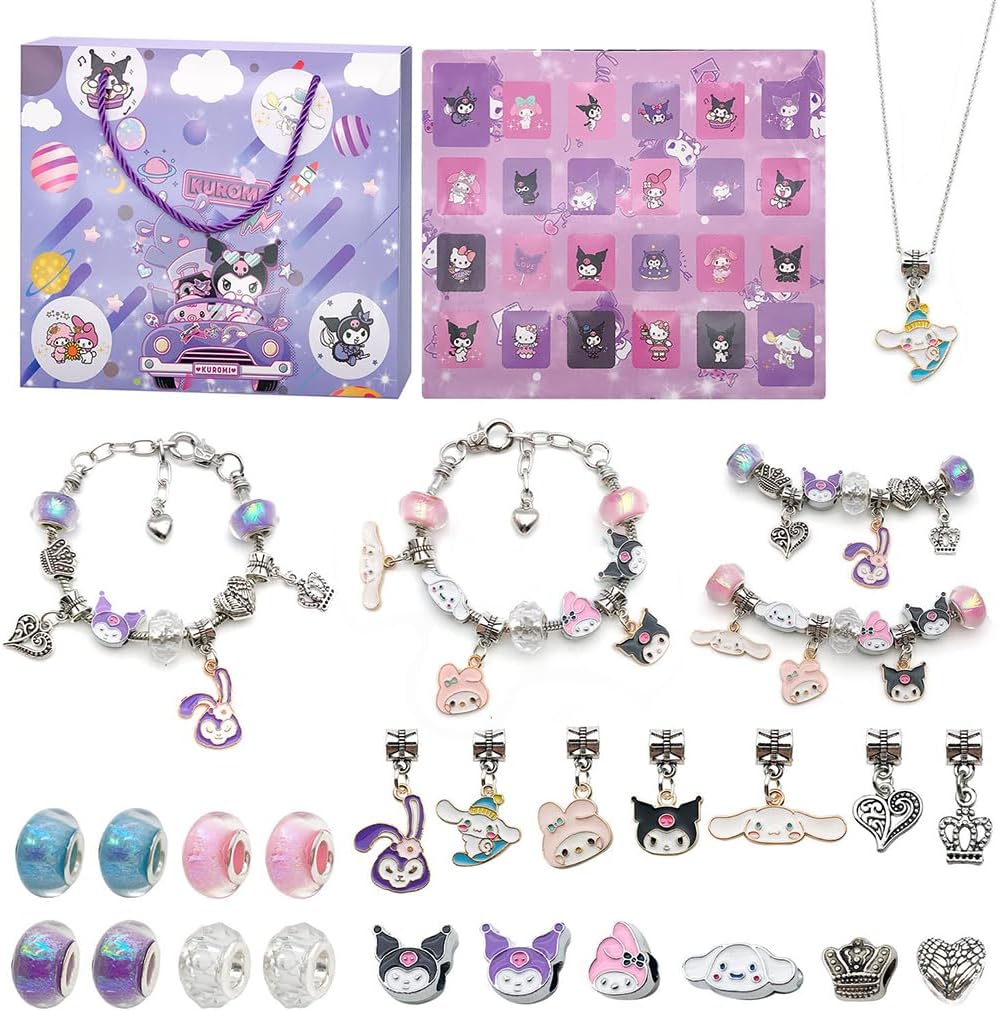 Kawaii Sanrio-Themed Bracelet Making Kit DIY Bracelet for Girls Kawaii Charms for Bracelet Making Beads Kit DIY Friendship Beads Bracelet, Necklace Craft Kit with Cute Stickers Gift for Girls