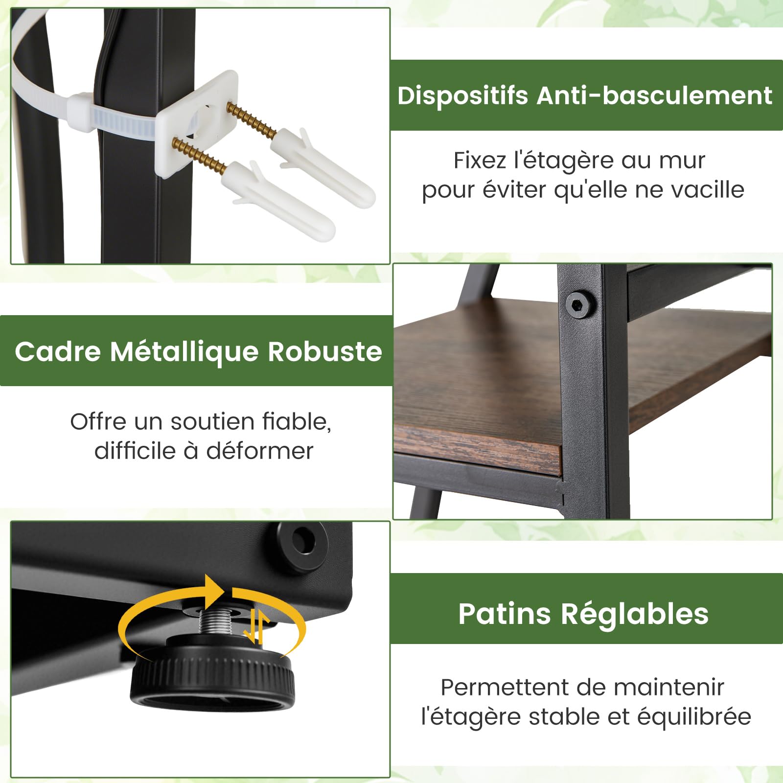 COSTWAY Support de Plante Métallique d'Angle à 10 Étagères Ouvertes, Étagère Fleur avec Lumières de Croissance, Support Pot de Fleurs pour Balcon Salon, 127 x 30 x 160 cm, Marron