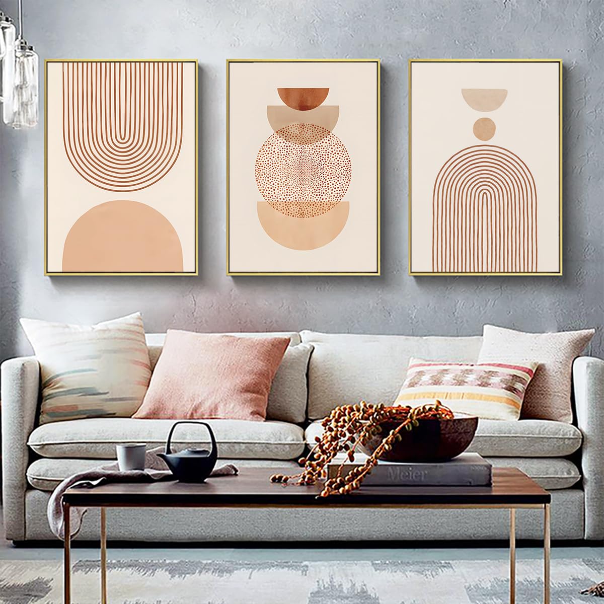KXHHYB Abstract Line Geometry Posters, cuadros modernos, bohemios, decoración de pared, juego de 3 unidades, línea de arte geométrico, póster de pared sin marco (B, 60 x 90 cm x 3)