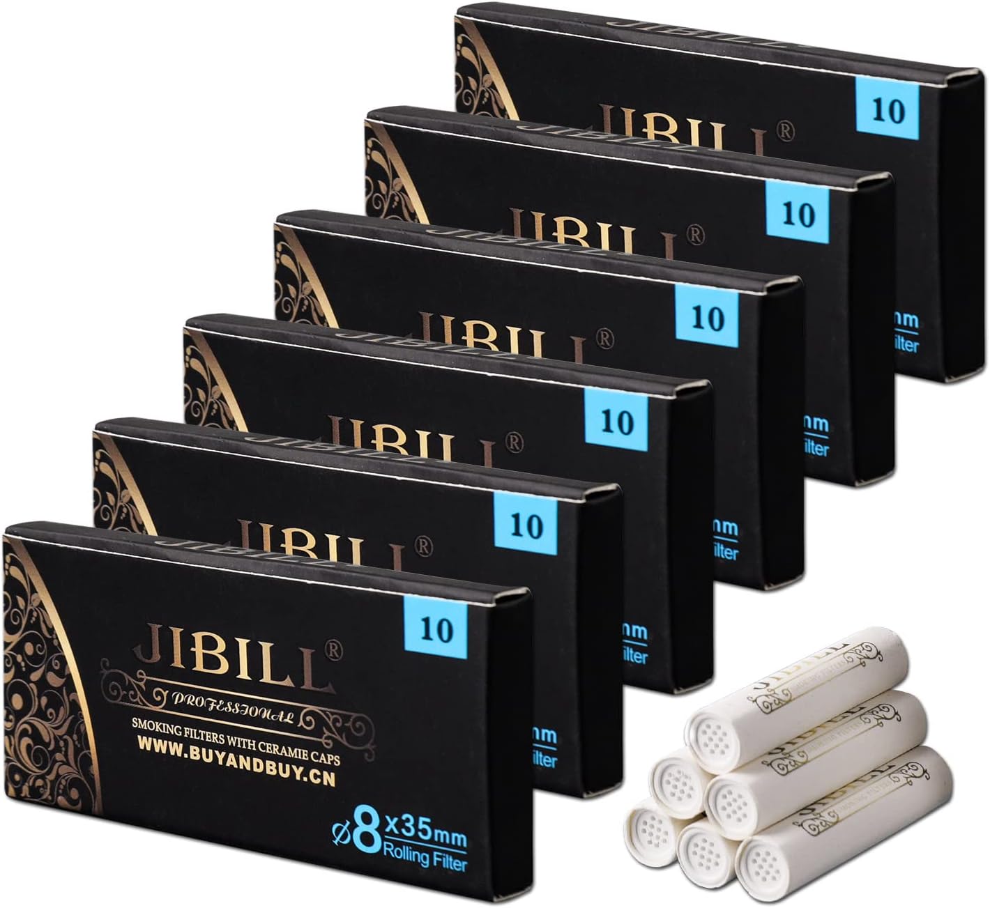 Pipe Filter with Both Ceramic Caps Fits Most Common 9mm Tobacco Pipes 1 Box Includes 10 Activated Carbon Paper Filters FD0031