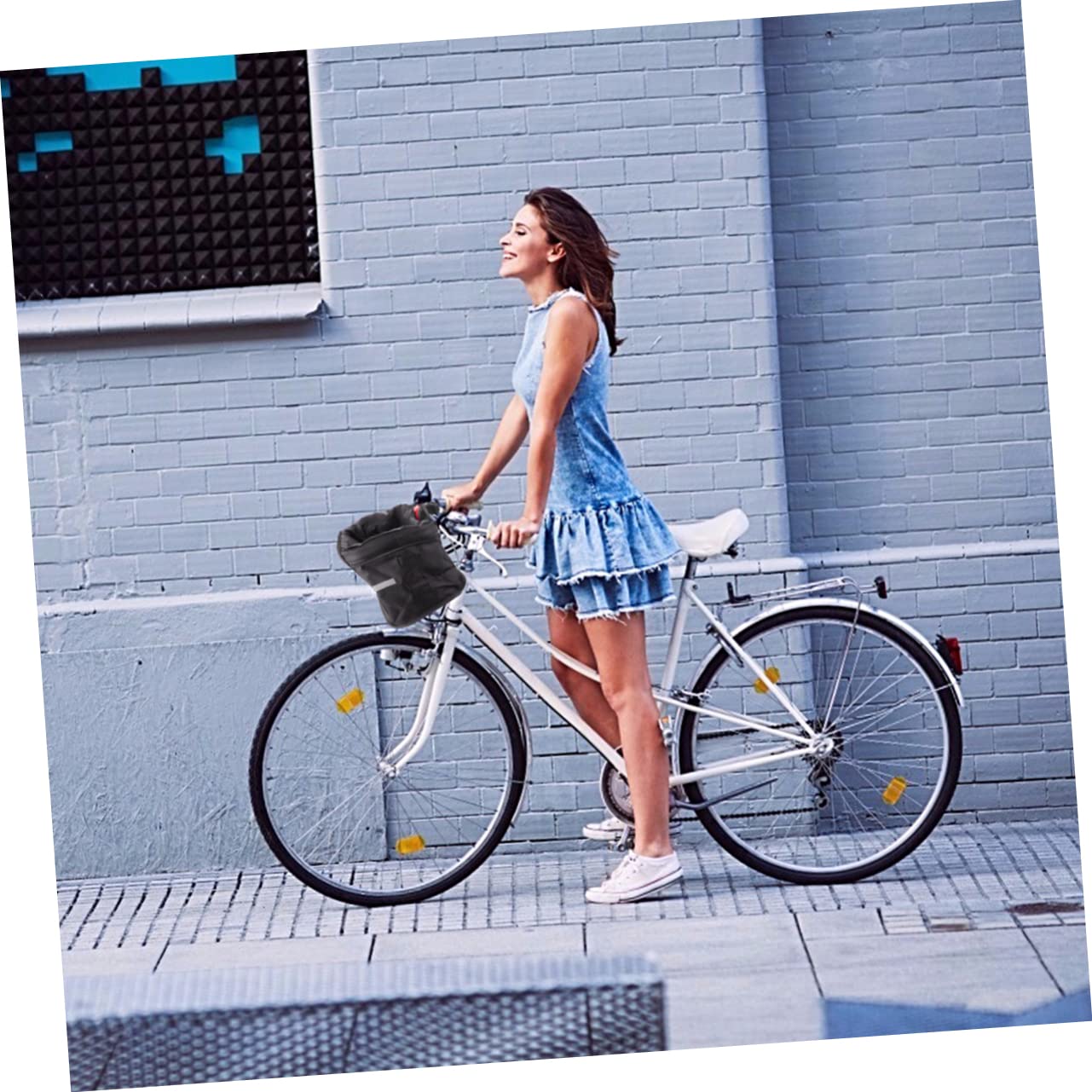 ibasenice Cestino Bici Pieghevole Oxford Nero capacità Ampia e Struttura Sottile in Alluminio, Resistente e Elegante per Bicicletta Elettrica