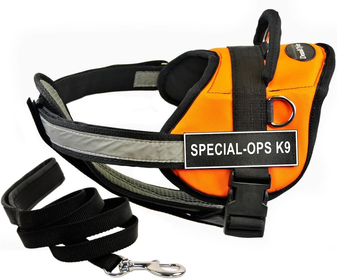 Dean & Tyler Bundle X-Small Orange/Black Special-Ops K9 Harness with Padded Puppy Leash and 6-Feet Stainless Snap