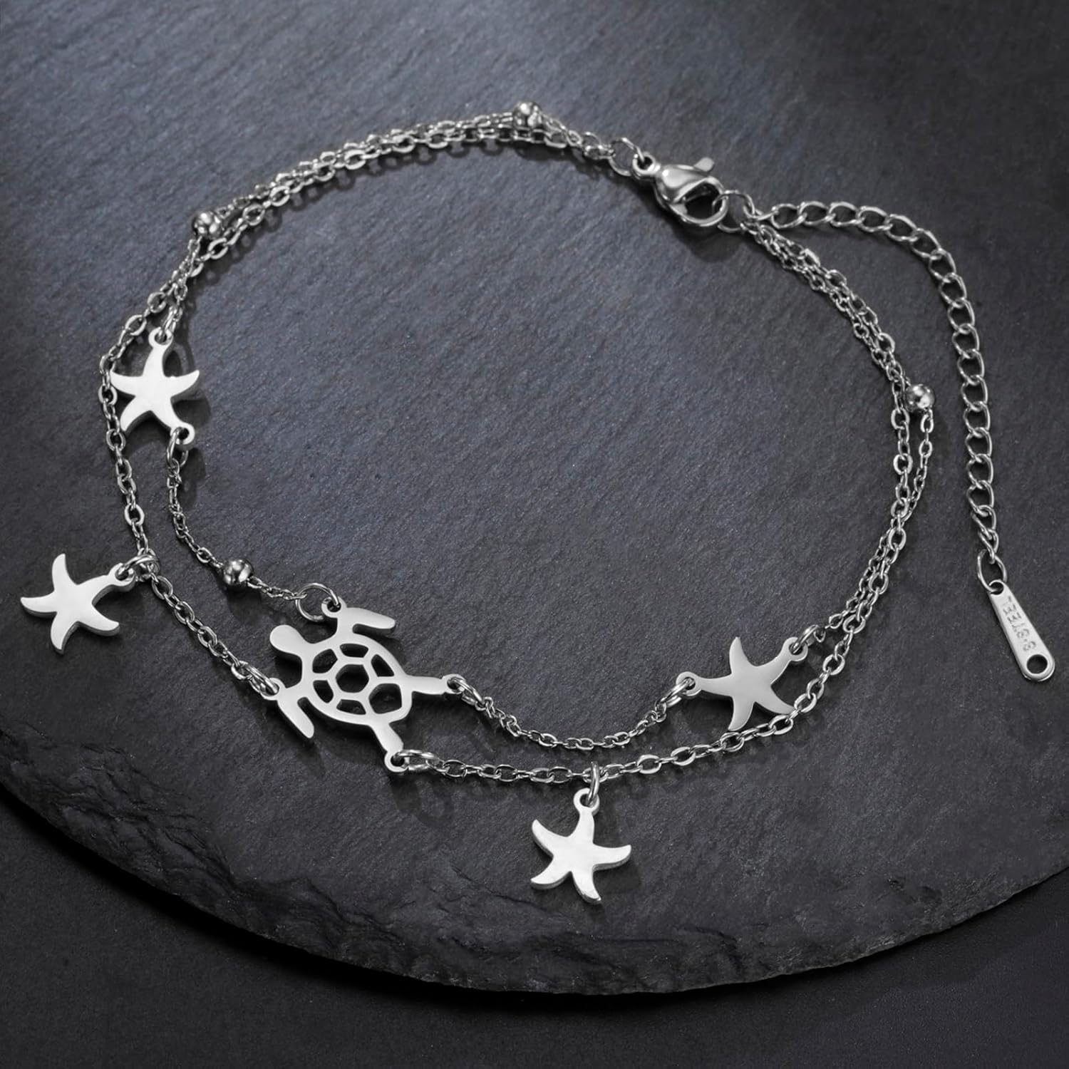 UNIFT Sea Turtle Starfish Bracelet Anklet For Women Stainless Steel Hollow Out Adjustable Layered Summer Beach Nature Ocean Jewelry Gifts - Image 3