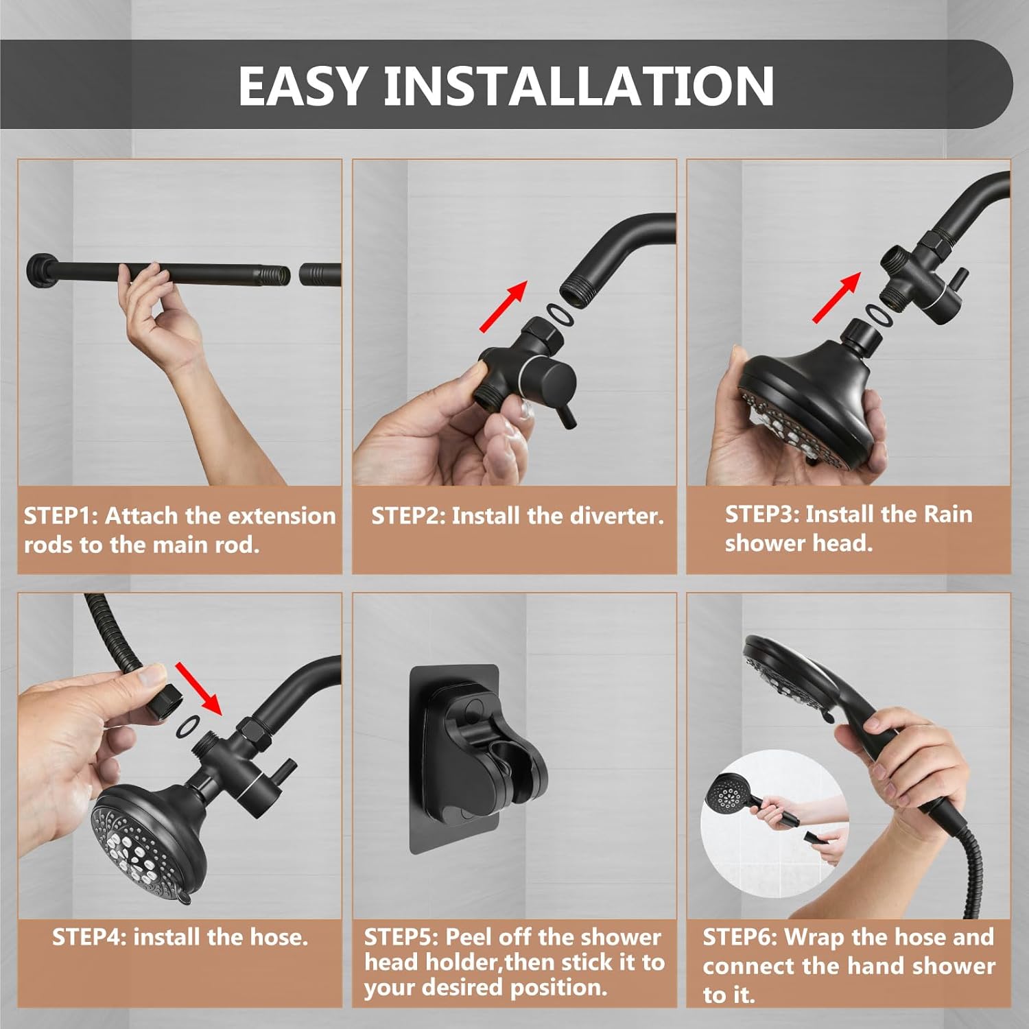Double Shower Head Dual for Couples High Pressure and Adjustable Tandem Shower Head System for 2 People Matte Black