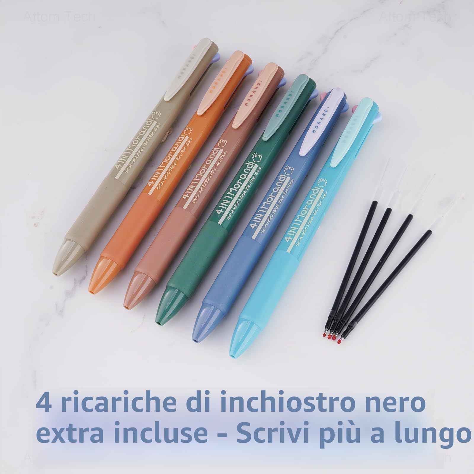 NiArt Morandi - Penne gel 4 in 1 multicolore, retrattili, punta fine da 0,5 mm, confezione da 6 pezzi, senza sbavature, ad asciugatura rapida, ideali per prendere appunti, scrivere, scrivere e