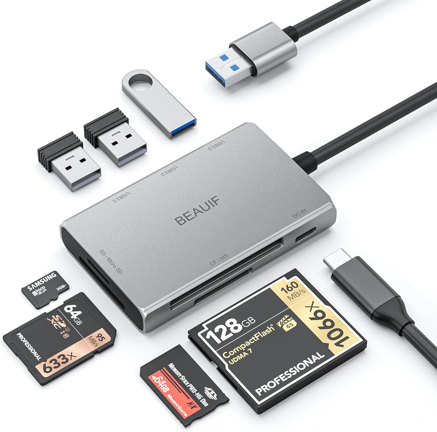 Lector de tarjetas de memoria, lector de tarjetas SDTF y lector de tarjetas USB-C a MS Tipo-C, el lector de tarjetas de aluminio Beauif USB-C OTG