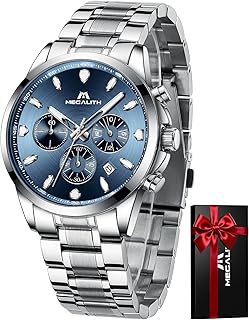 Herren Uhr Edelstahl Armbanduhr: Chronograph Analog Wasserdicht Herrenuhr mit Datum Leuchtend - Elegantes Geschenke für Business Männer Geburtstag Jubiläum