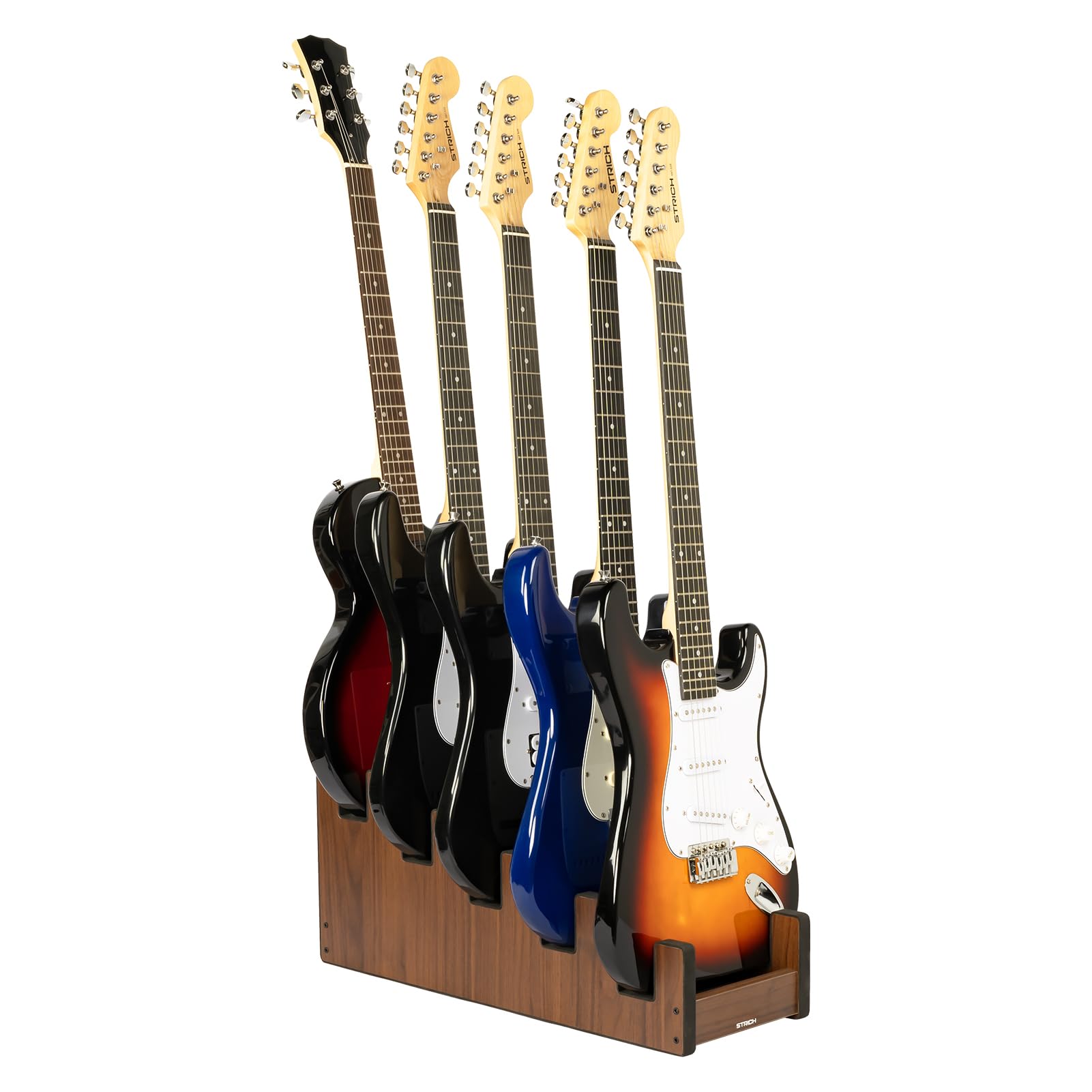 STRICH L-5EW Support de guitare en bois pour plusieurs guitares, 5 supports, affichage frontal, gain de place, pour la maison, le studio, la scène, couleur noyer, L-5EW (pour 5 guitares électriques