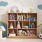 10 Cube Storage Organizer, 4 Tier Open Bookcase, Modern Bookshelves and Bookcases, 41" Floor Standing Wooden Display Bookshelf for Living Room Bedroom Office (Natural, 47.5" x 9.5" x 41")