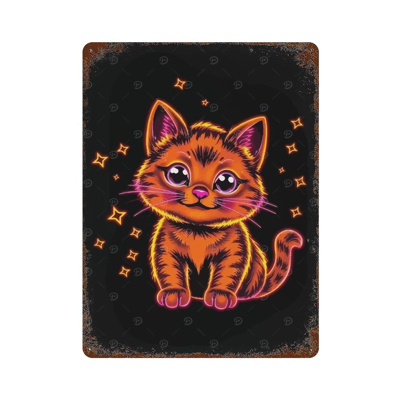 Neon Kitten Rustic Tin Plaque 15.7"x11.8", Farmhouse Wall Decor for Shed, Workshop And Garage Wall Decor
