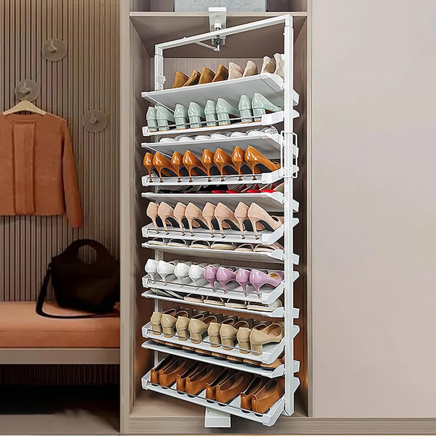 Shoe Storage Cabinet Cabinets Hallway Slim Cupboard Cupboards Hallways Slimline,360° Rotating Shoe Rack Organizer, Adjustable Height 6-Tier Storage Shelf for Entryway, Space-Saving White Sho