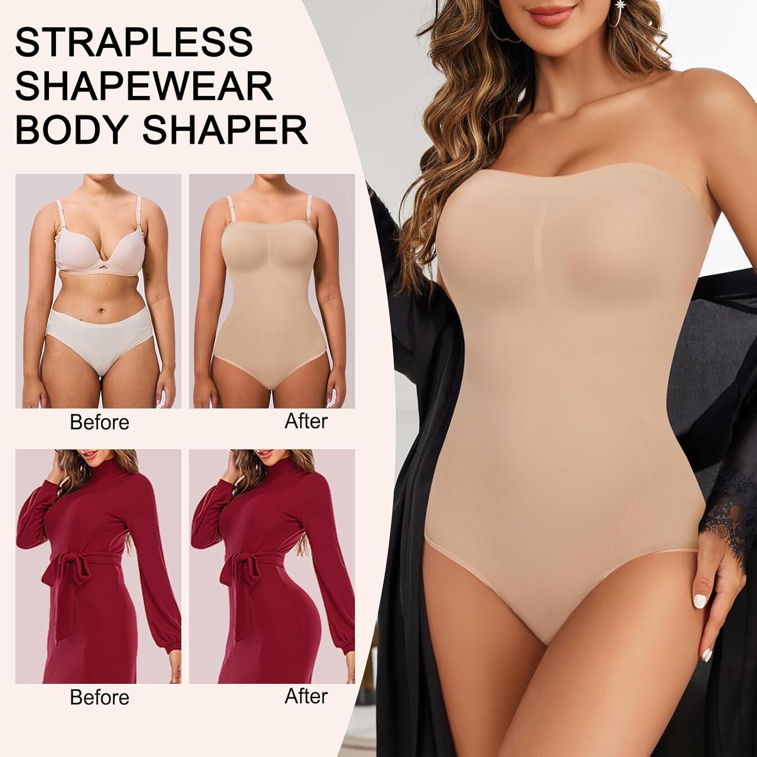 Strapless Shapewear Bodysuit for Women Triangle Tummy Control Bodysuit Slimming Butt Lifter Body Shaper - Image 5